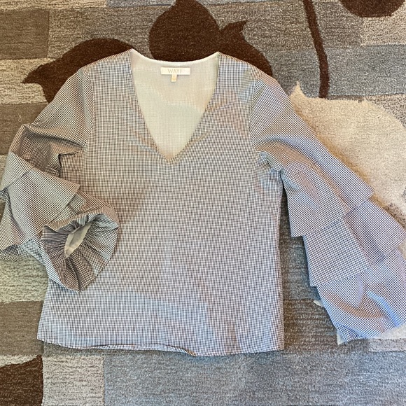 WAYF Micha Ruffle Sleeve Windowpane Top - Picture 3 of 11